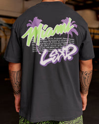 Man wearing Miami Snatch FLXCotton Oversized Tee - Dark Storm-Marshmallow | Model:Hiko | Size:L | Thumbnail Index: 2
