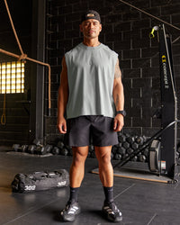 Man wearing Oversized Heavyweight Boxed Tank - Light Grey Marl | Model:Moses | Size:L | Thumbnail Index: 1