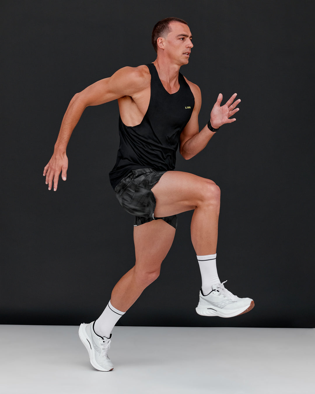 Man wearing Race Day Tank - Black-Yellow Fizz | Model:Conor | Size:L - view 2