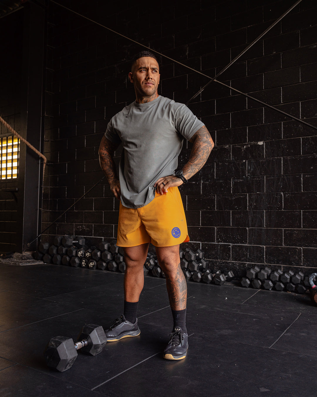 Man wearing Rise &amp; Lift Washed FLXCotton Oversized Tee - Graphite-Purple Opulence | Model:Mathias | Size:L - view 4