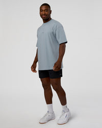 Man wearing Abstract Haze FLXCotton Tee - Dusty Blue-Black | Model:Sam | Size:L | Thumbnail Index: 8