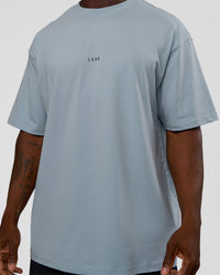 Man wearing Abstract Haze FLXCotton Tee - Dusty Blue-Black | Model:Sam | Size:L | Thumbnail Index: 7