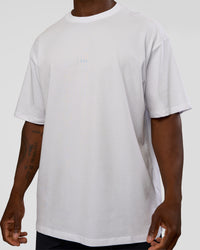 Man wearing Abstract Haze FLXCotton Tee - White-Blue Aura | Model:Sam | Size:L | Thumbnail Index: 7