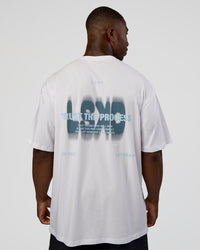 Man wearing Abstract Haze FLXCotton Tee - White-Blue Aura | Model:Sam | Size:L | Thumbnail Index: 1