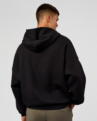 Man wearing AfterDark ZeroCrease Oversized Hoodie - Black | Model:Jackson | Size:L | Thumbnail Index: 5