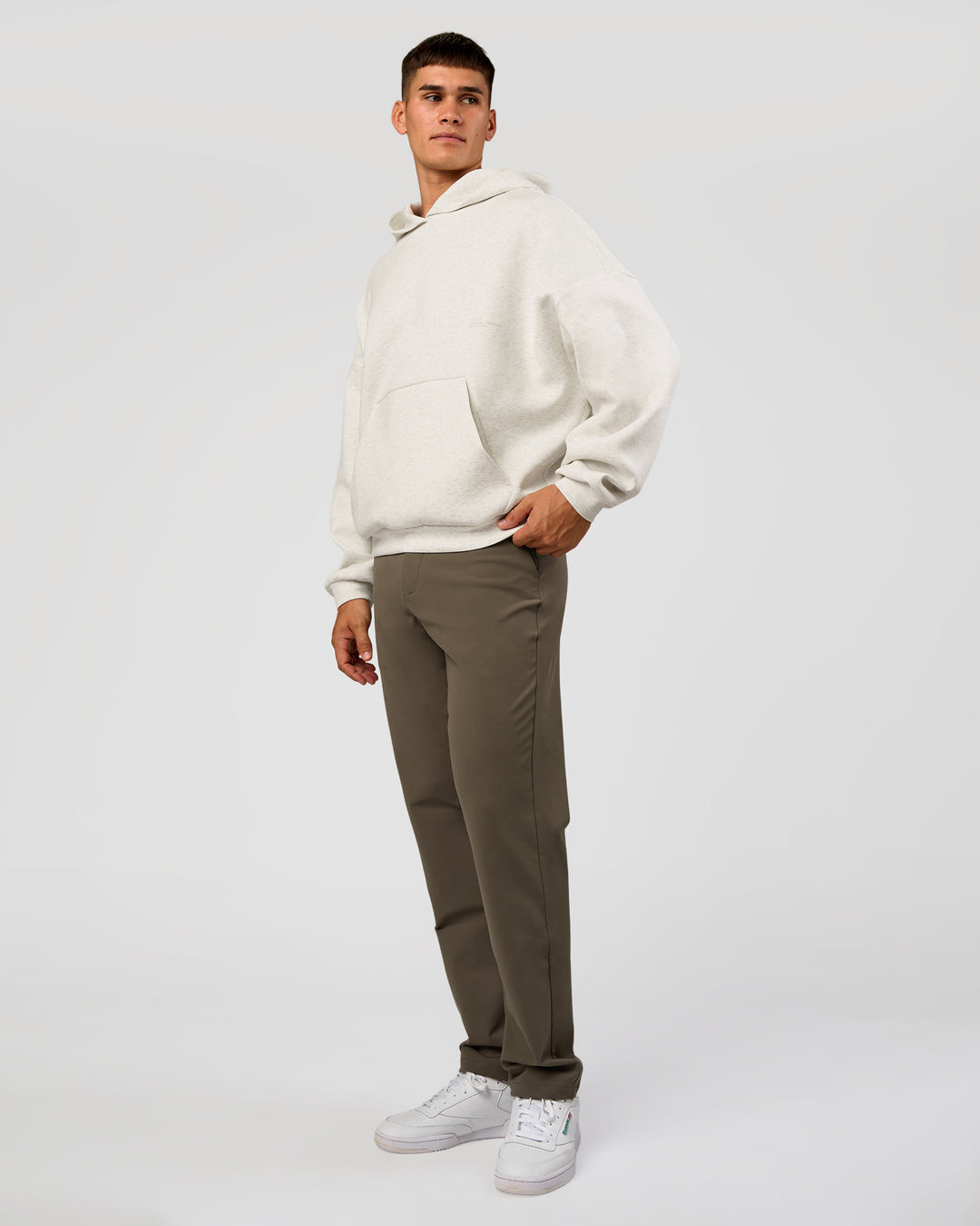 Man wearing AfterDark ZeroCrease Oversized Hoodie - Silver Marl | Model:Jackson |Size:L - view 10