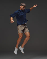 Man wearing AfterDark ZeroCrease Oversized Tee - Future Navy | Model:Jackson | Size:L | Thumbnail Index: 2