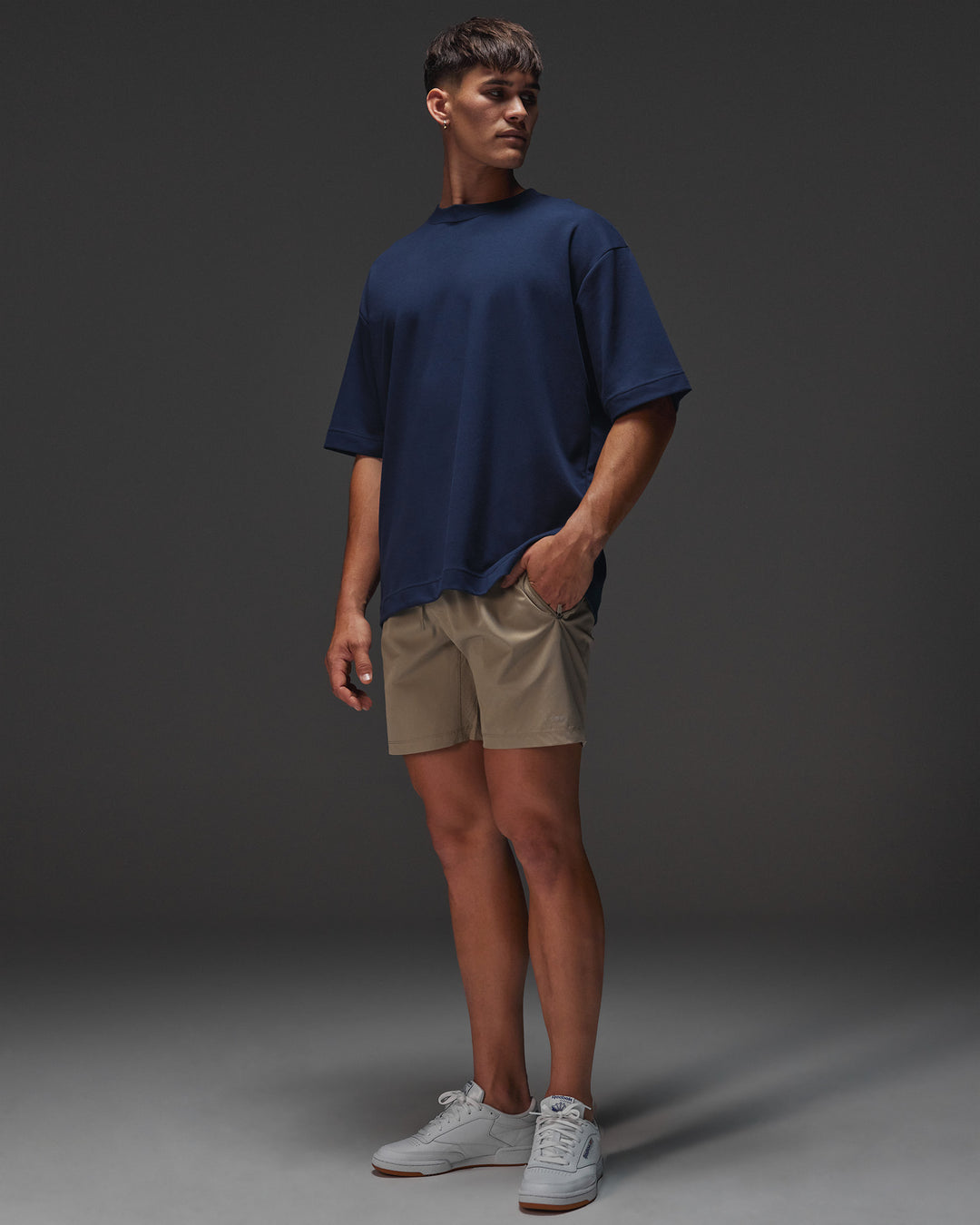 Man wearing AfterDark ZeroCrease Oversized Tee - Future Navy | Model:Jackson | Size:L - view 4