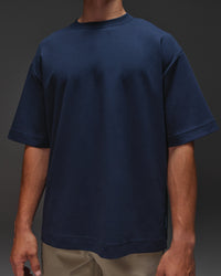 Man wearing AfterDark ZeroCrease Oversized Tee - Future Navy | Model:Jackson | Size:L | Thumbnail Index: 8
