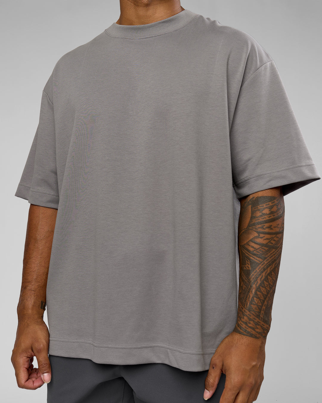 Man wearing AfterDark ZeroCrease Oversized Tee - Storm Front | Model:Xav | Size:L - view 3