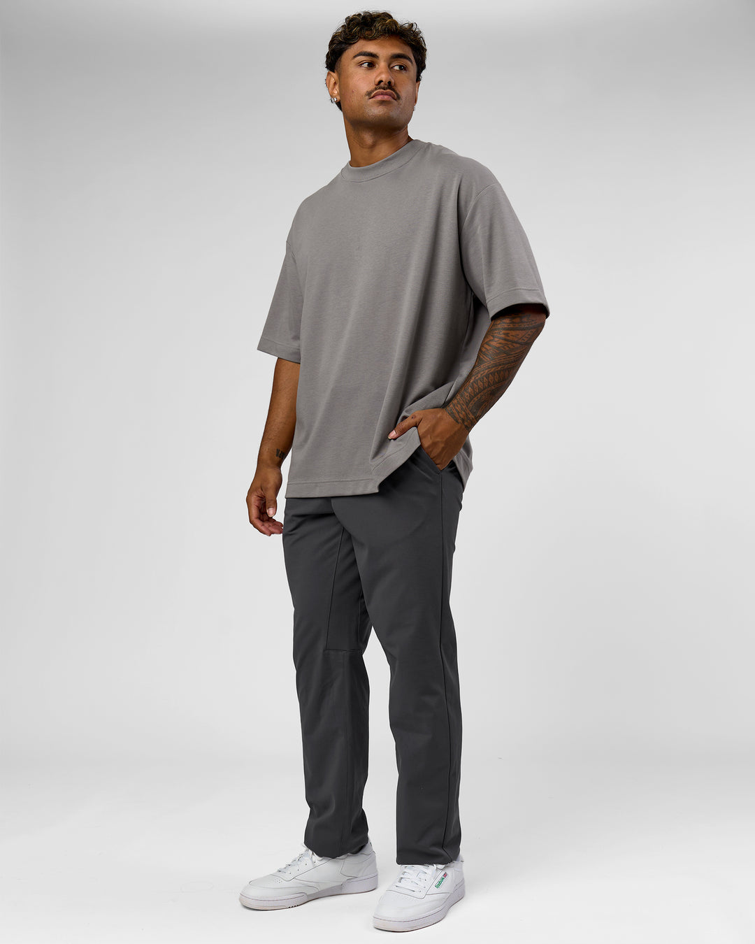 Man wearing AfterDark ZeroCrease Oversized Tee - Storm Front | Model:Xav | Size:L - view 11