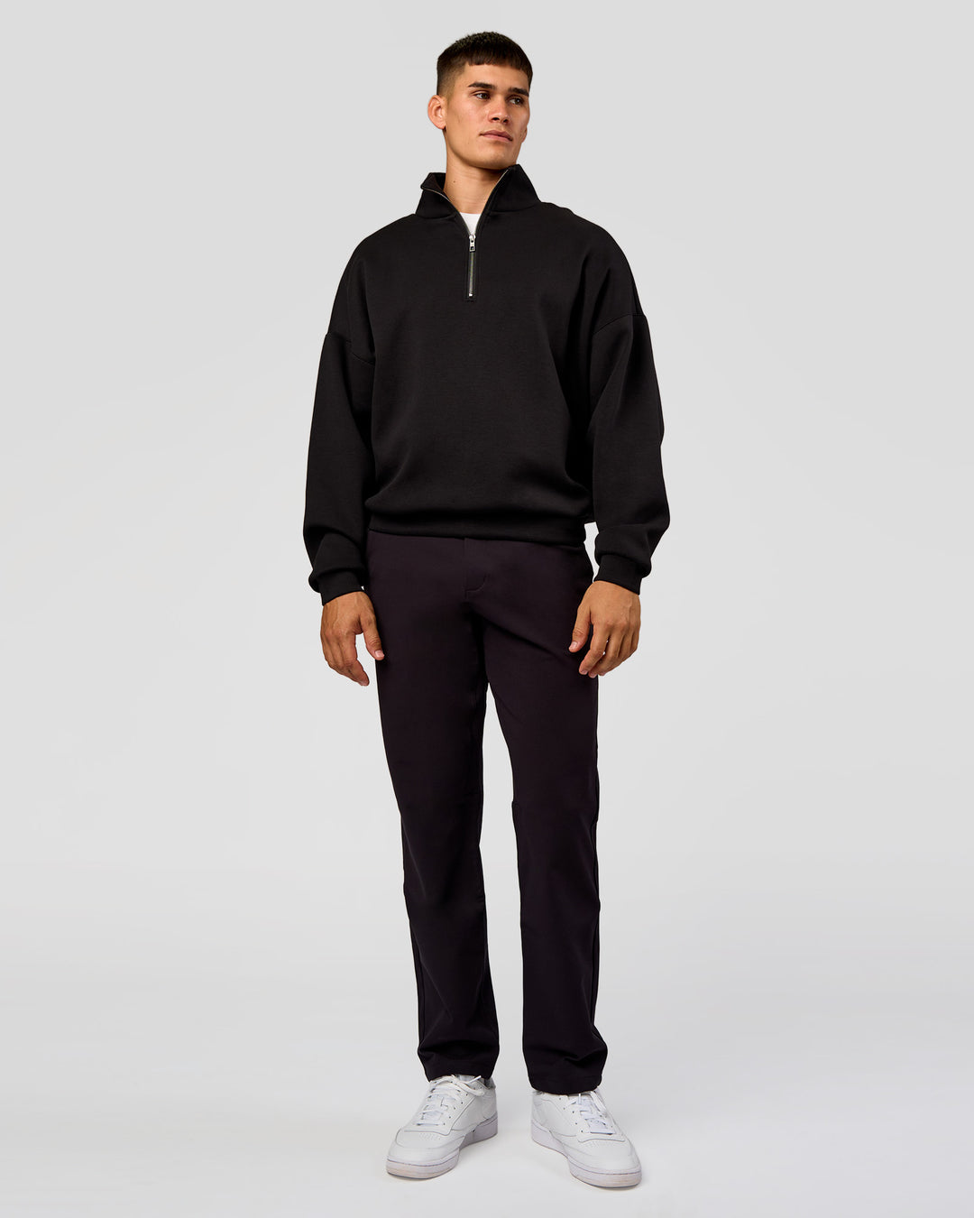 Man wearing AfterDark ZeroCrease Quarter Zip - Black | Model:Jackson | Size:L - view 7
