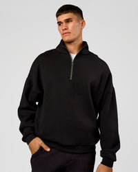 Man wearing AfterDark ZeroCrease Quarter Zip - Black | Model:Jackson | Size:L | Thumbnail Index: 9