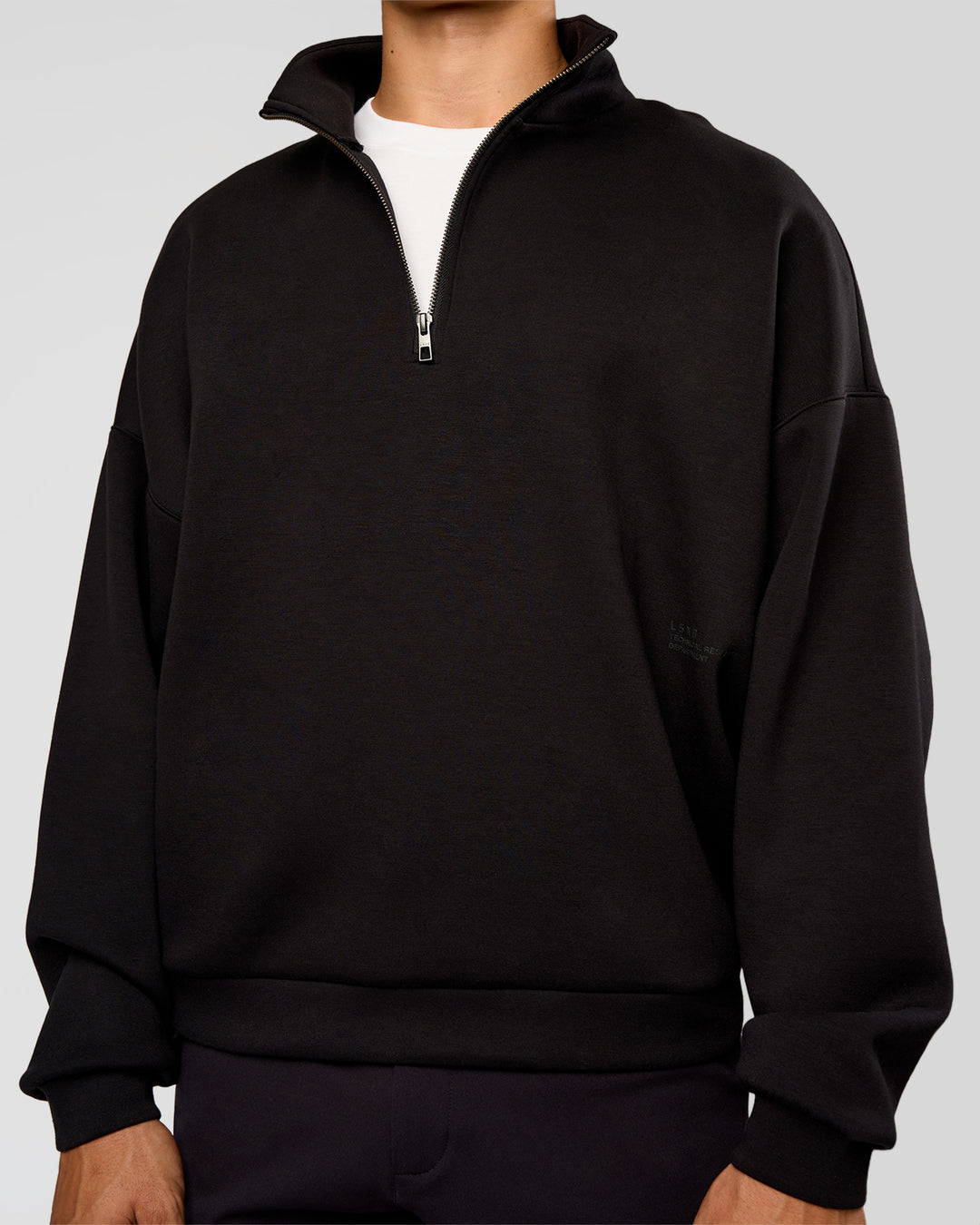 Man wearing AfterDark ZeroCrease Quarter Zip - Black | Model:Jackson | Size:L - view 11