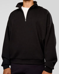 Man wearing AfterDark ZeroCrease Quarter Zip - Black | Model:Jackson | Size:L | Thumbnail Index: 10