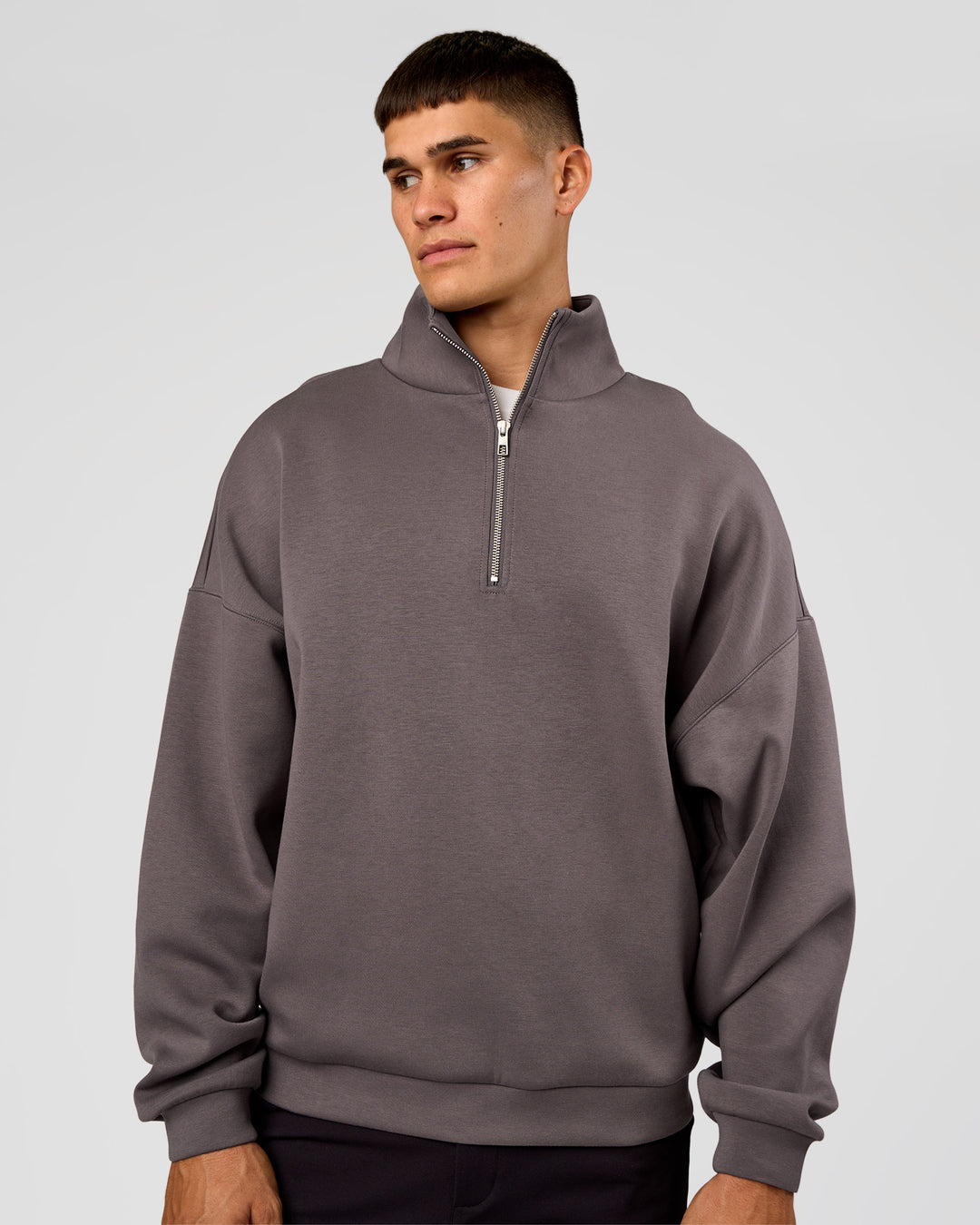 Man wearing AfterDark ZeroCrease Quarter Zip - Duskstone | Model:Jackson | Size:L - view 11