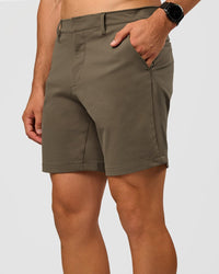 Man wearing All Day ZeroCrease™ Regular 8" Short - Walnut Grey | Model:Liam | Size:34 | Thumbnail Index: 1