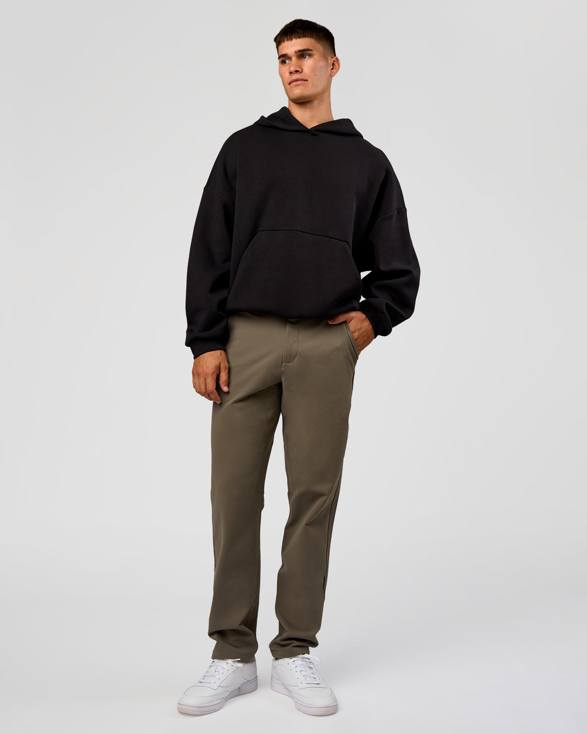 Woman wearing All Day ZeroCrease™  Regular Pant - Walnut Grey | Model:Jackson | Size:34