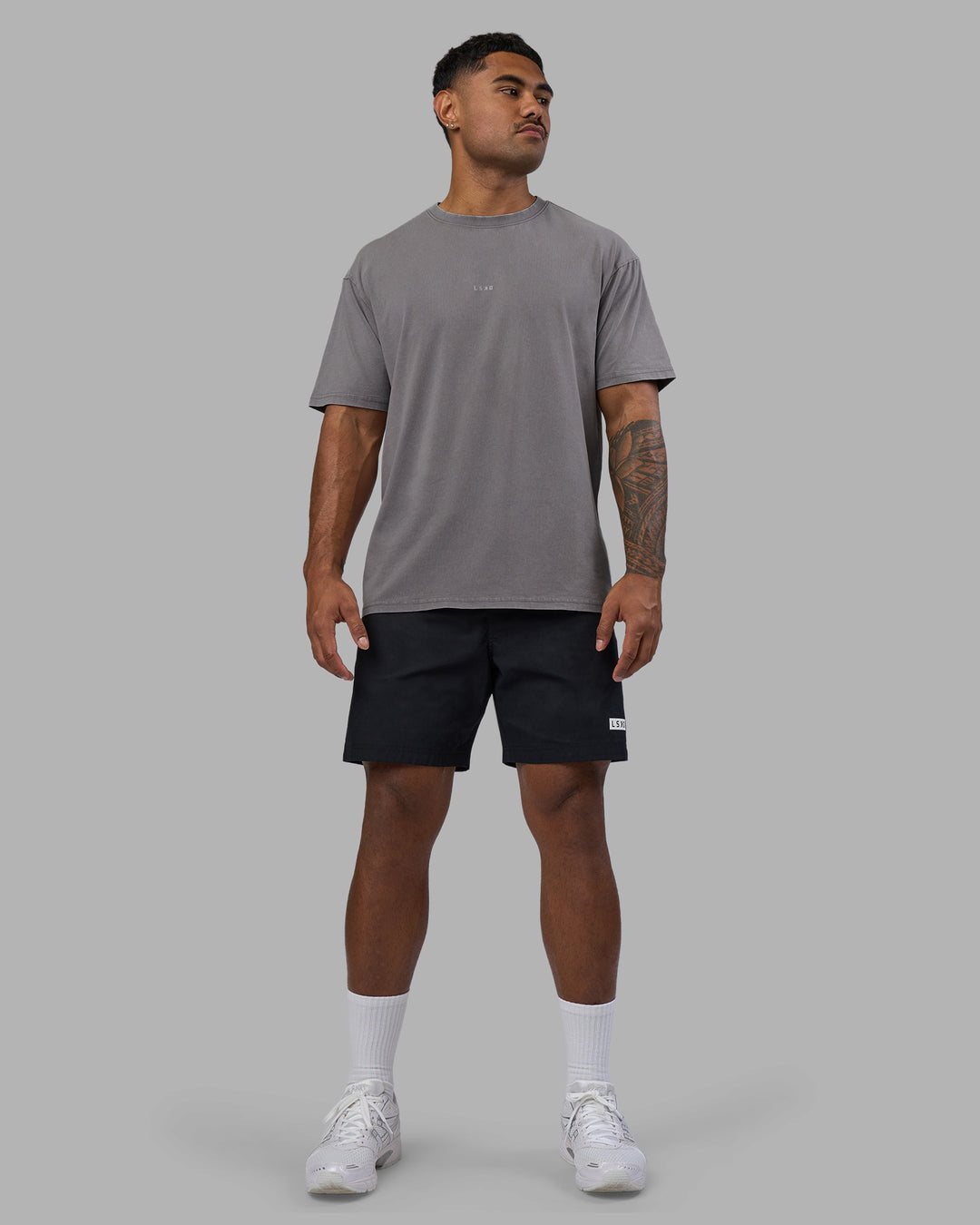 Man wearing Base FLXCotton Tee Oversized - Storm Front Washed | Model:Xav | Size:L - view 1