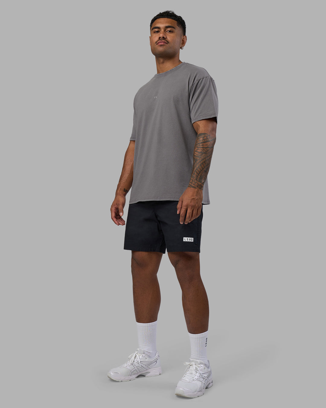 Man wearing Base FLXCotton Tee Oversized - Storm Front Washed | Model:Xav | Size:L - view 2