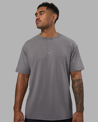 Man wearing Base FLXCotton Tee Oversized - Storm Front Washed | Model:Xav | Size:L | Thumbnail Index: 2