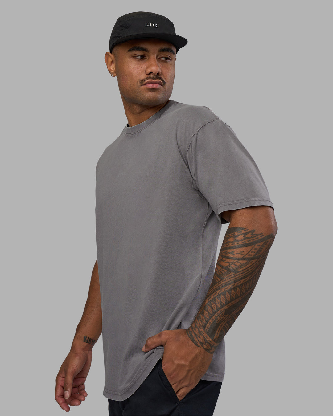 Man wearing Base FLXCotton Tee Oversized - Storm Front Washed | Model:Xav | Size:L - view 6