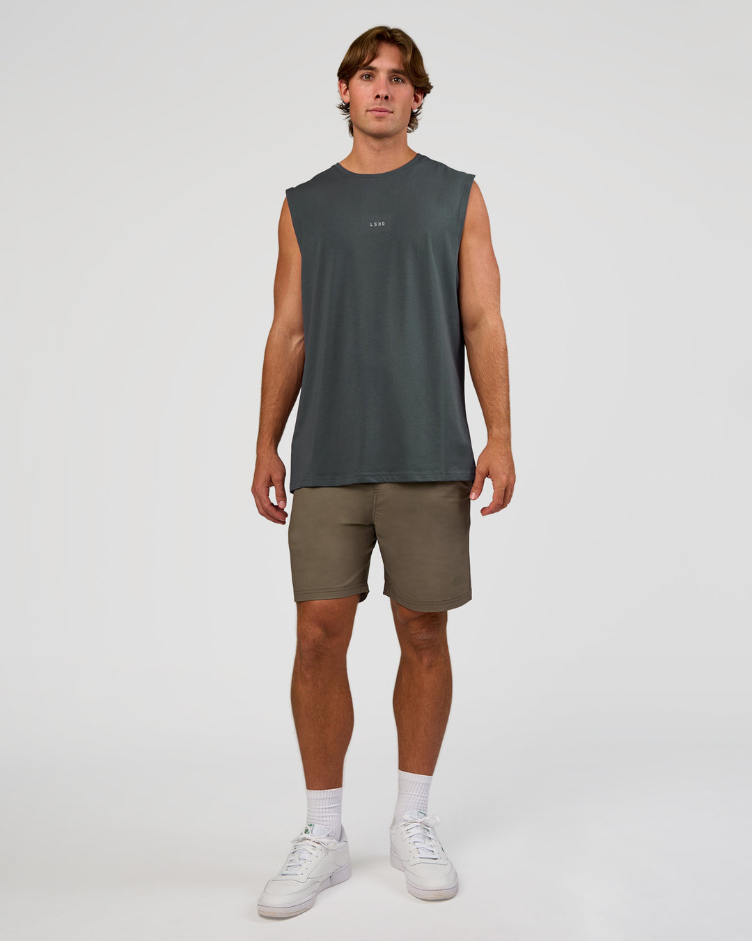 Man wearing Base FLXCotton Tank - Dark Slate | Model:Marcus | Size:L - view 3