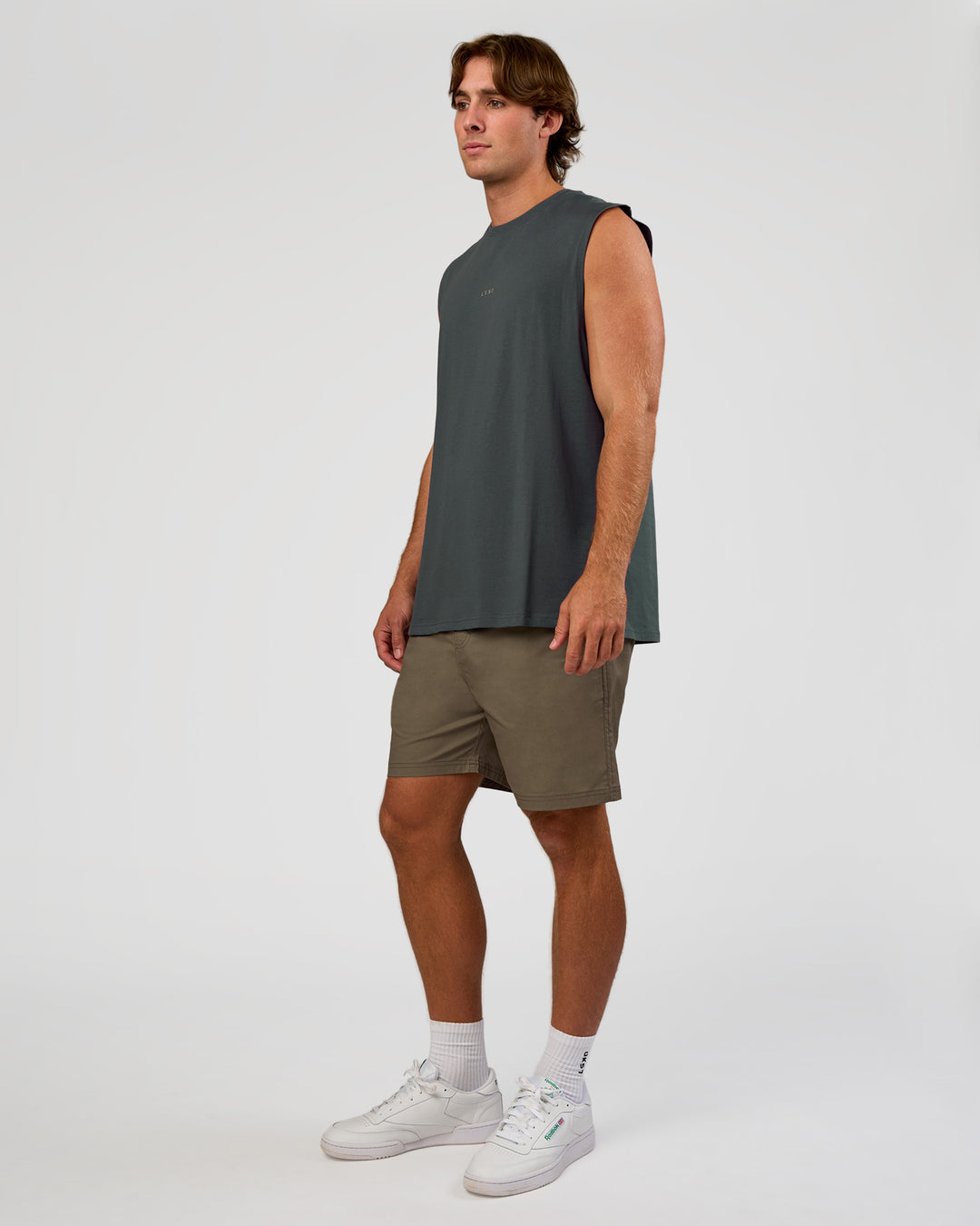 Man wearing Base FLXCotton Tank - Dark Slate | Model:Marcus | Size:L - view 5