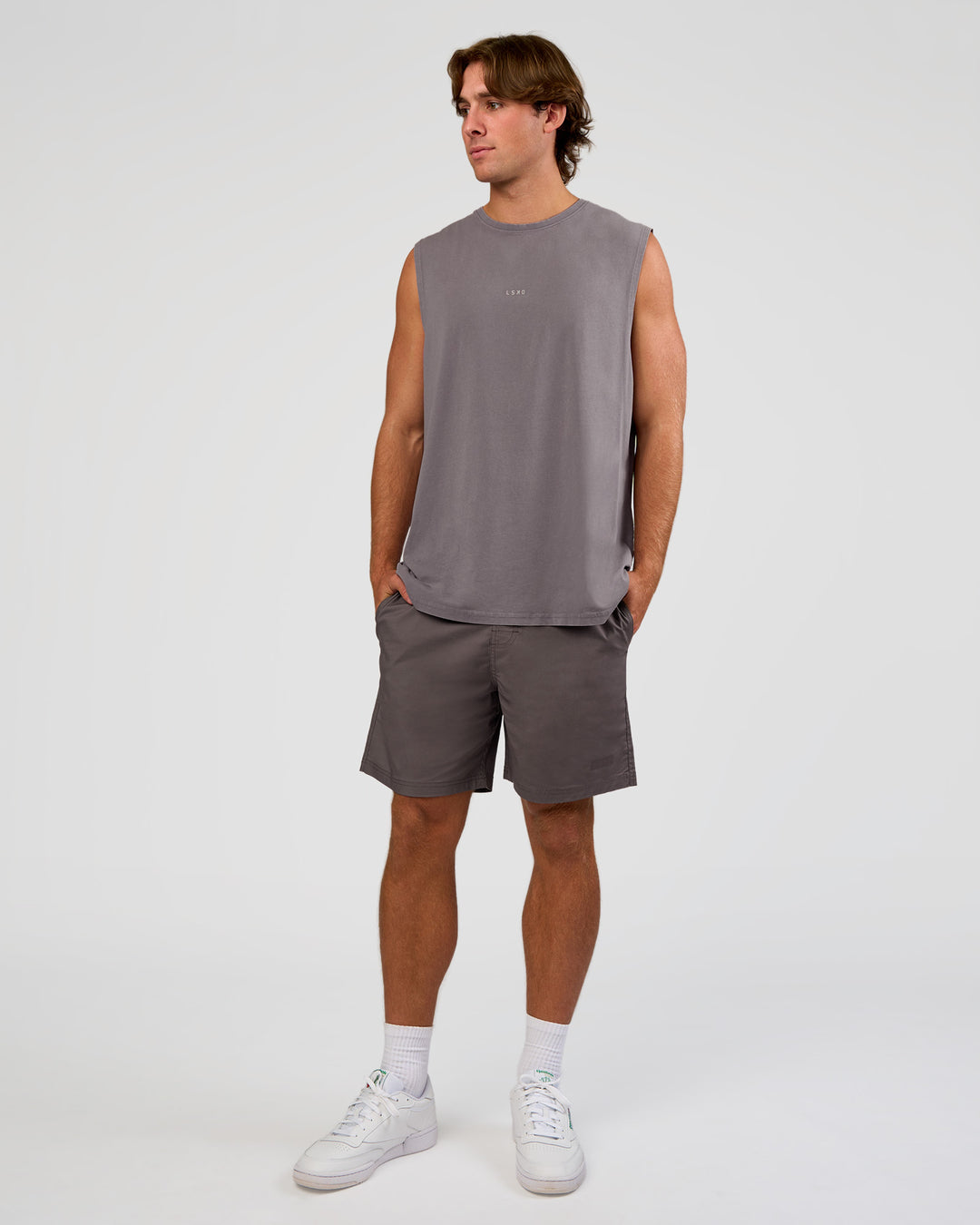 Man wearing Base FLXCotton Tank - Duskstone Washed | Model:Marcus | Size:L - view 5