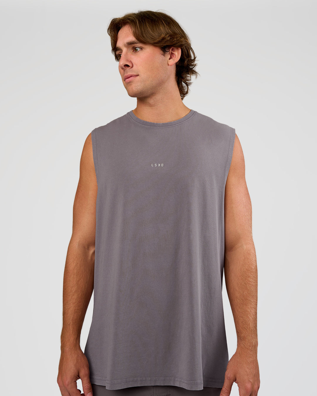 Man wearing Base FLXCotton Tank - Duskstone Washed | Model:Marcus | Size:L - view 1