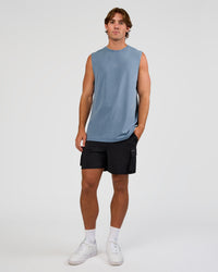 Man wearing Base FLXCotton Tank Regular Fit +2cm - Elemental Blue Washed | Model:Marcus | Size:L | Thumbnail Index: 1