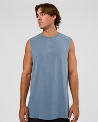 Man wearing Base FLXCotton Tank Regular Fit +2cm - Elemental Blue Washed | Model:Marcus | Size:L | Thumbnail Index: 0