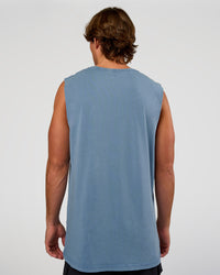 Man wearing Base FLXCotton Tank Regular Fit +2cm - Elemental Blue Washed | Model:Marcus | Size:L | Thumbnail Index: 2