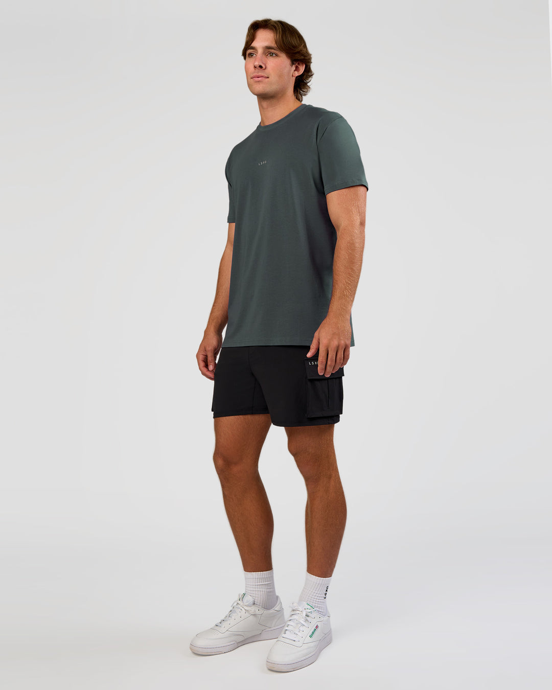 Man wearing Base FLXCotton Tee - Dark Slate | Model:Marcus | Size:L - view 2