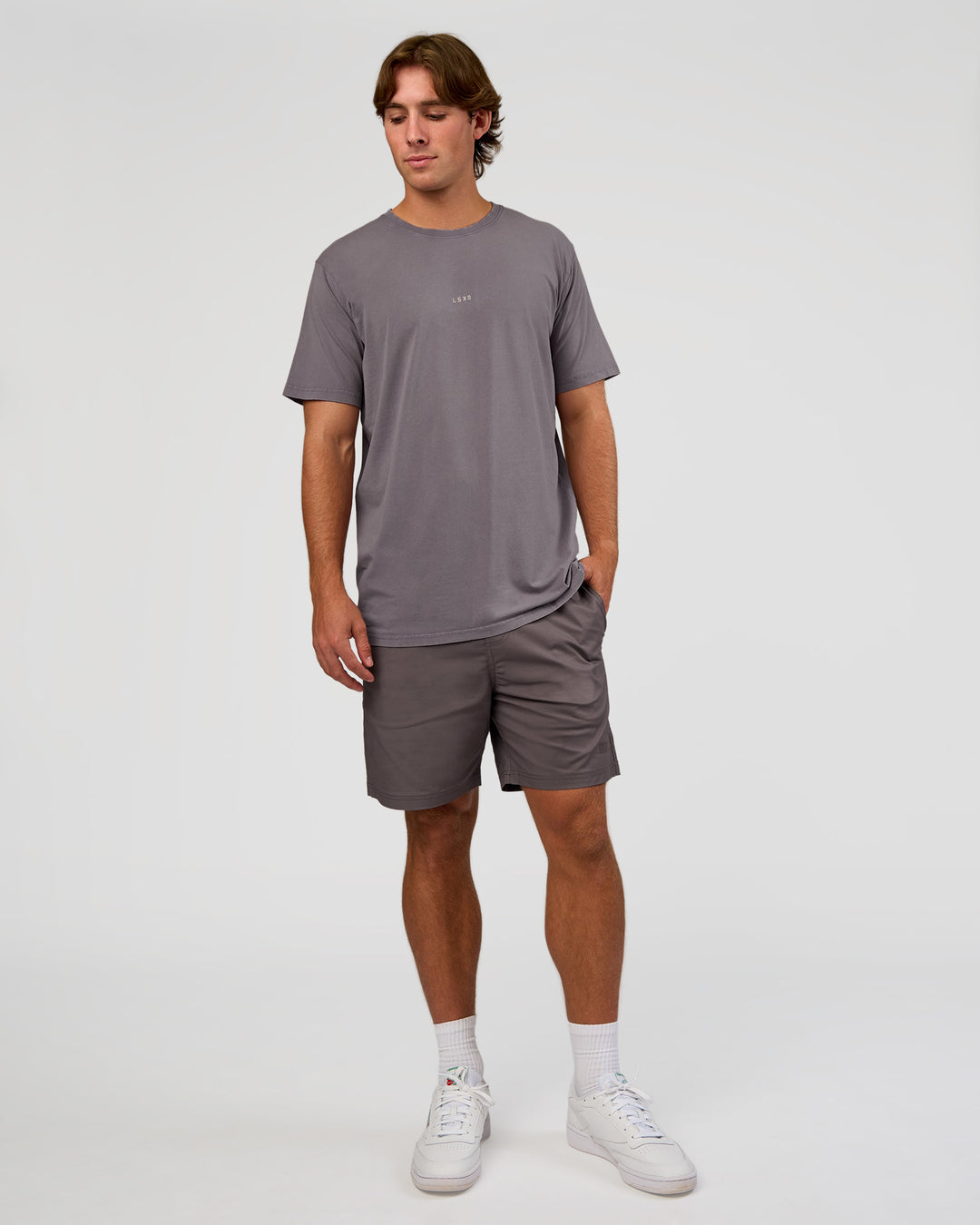 Man wearing Base FLXCotton Tee - Duskstone Washed | Model:Marcus | Size:L - view 5