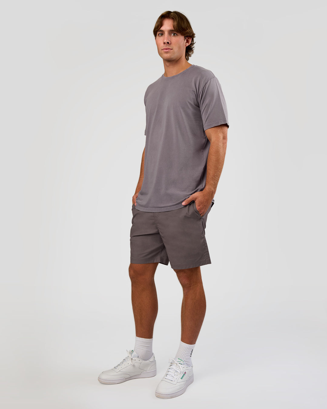 Man wearing Base FLXCotton Tee - Duskstone Washed | Model:Marcus | Size:L - view 2