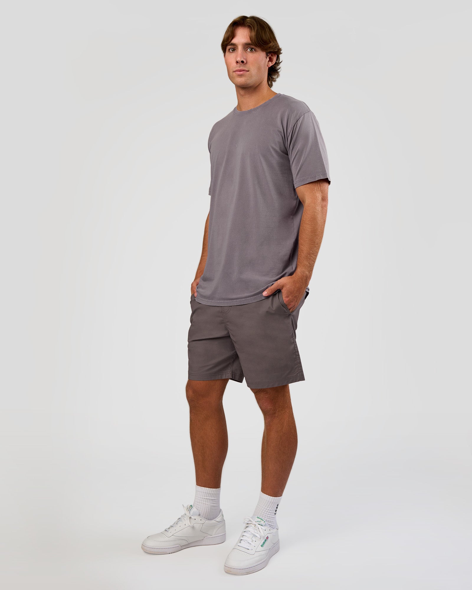 Man wearing Base FLXCotton Tee - Duskstone Washed | Model:Marcus | Size:L
