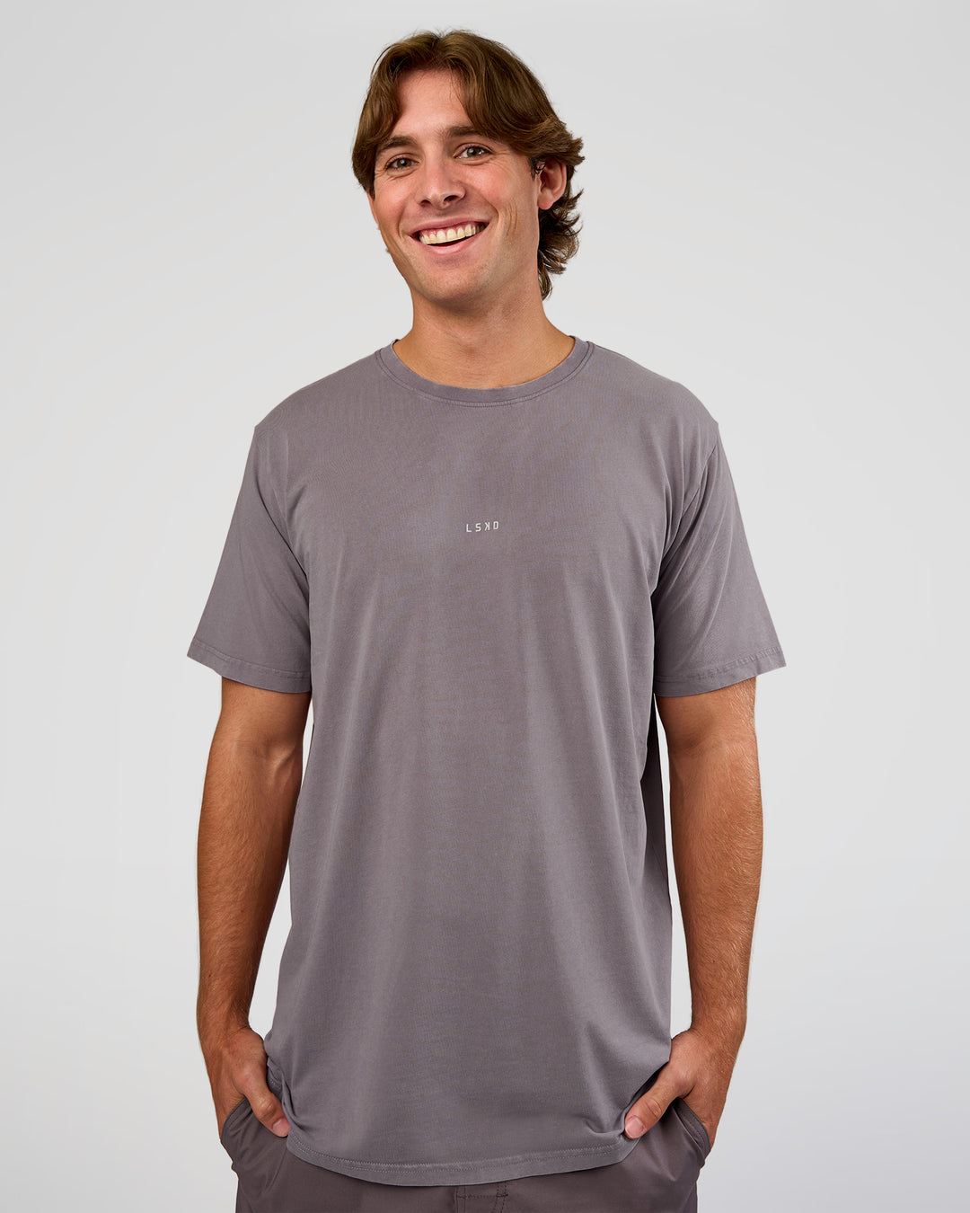 Man wearing Base FLXCotton Tee - Duskstone Washed | Model:Marcus | Size:L - view 1