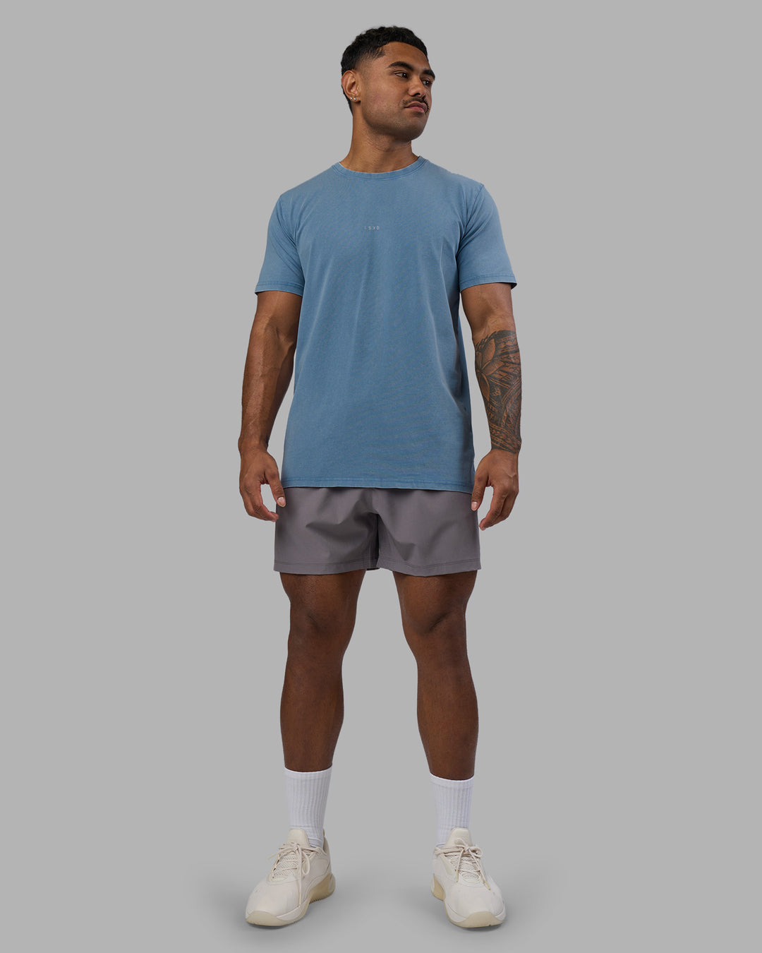 Man wearing Base FLXCotton Tee - Elemental Blue Washed | Model:Xav | Size:L - view 3