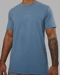 Man wearing Base FLXCotton Tee - Elemental Blue Washed | Model:Xav | Size:L | Thumbnail Index: 4