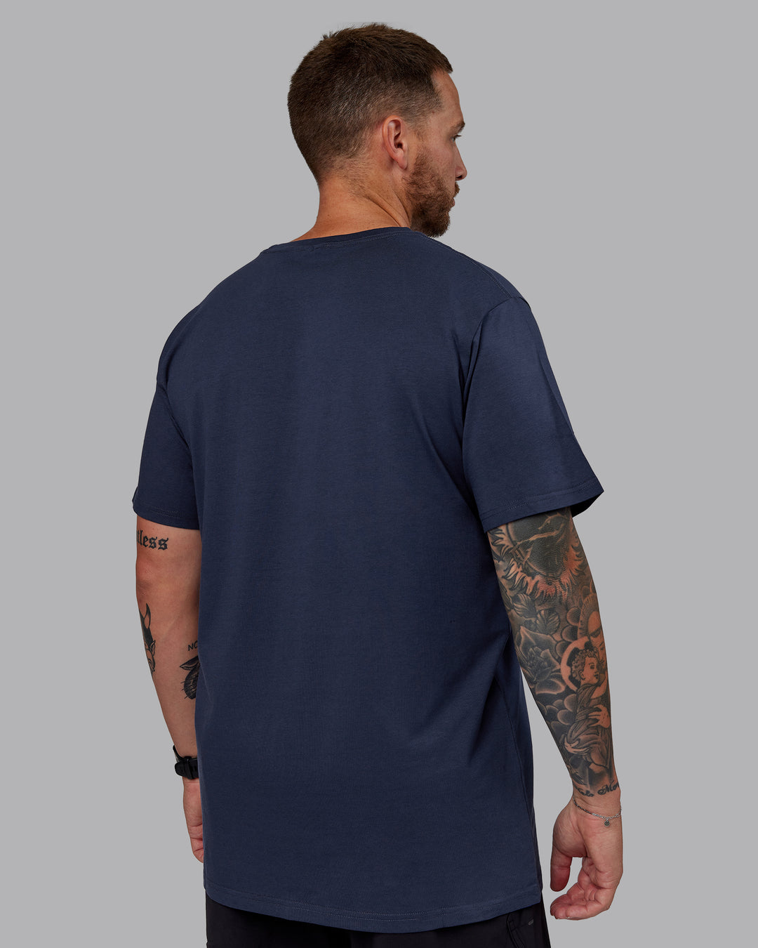 Man wearing Base FLXCotton Tee in Future Navy | Size:L - view 4