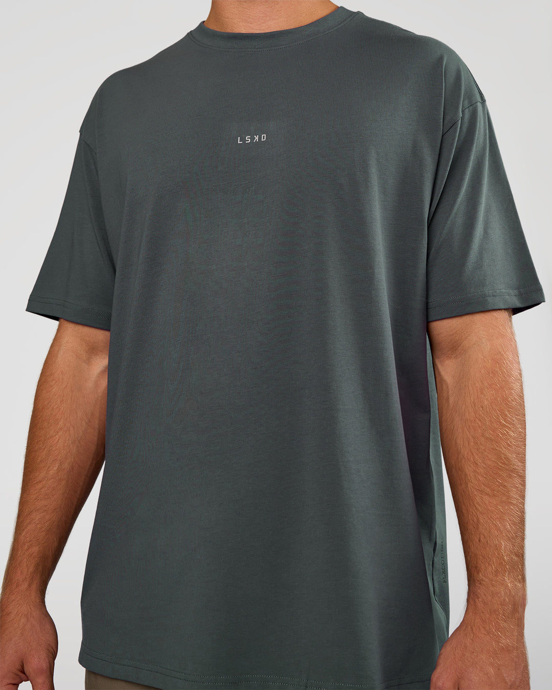 Man wearing Base FLXCotton Tee Oversized - Dark Slate | Model:Marcus | Size:L - view 4