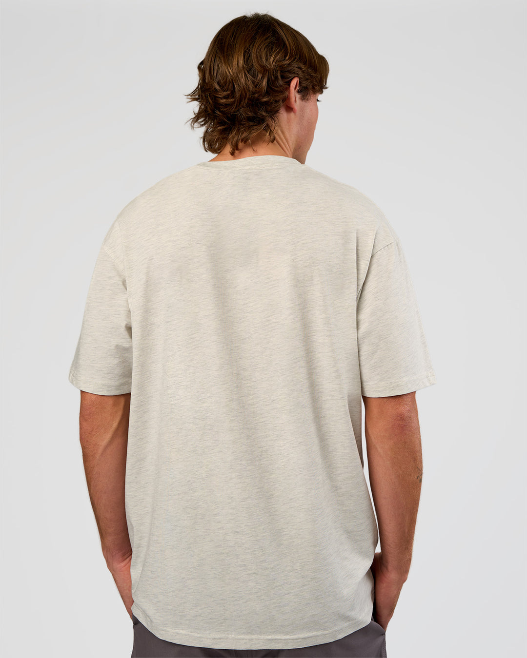 Man wearing Base FLXCotton Tee Oversized - Silver Marl | Model:Marcus | Size:L - view 3