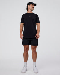 Man wearing Base FLXCotton Tee  Regular Fit +2cm - Black | Model:Adam | Size:L | Thumbnail Index: 4