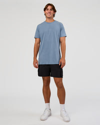 Man wearing Base FLXCotton Tee  Regular Fit +2cm - Elemental Blue Washed | Model:Marcus | Size:L | Thumbnail Index: 4