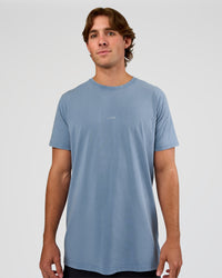 Man wearing Base FLXCotton Tee  Regular Fit +2cm - Elemental Blue Washed | Model:Marcus | Size:L | Thumbnail Index: 0