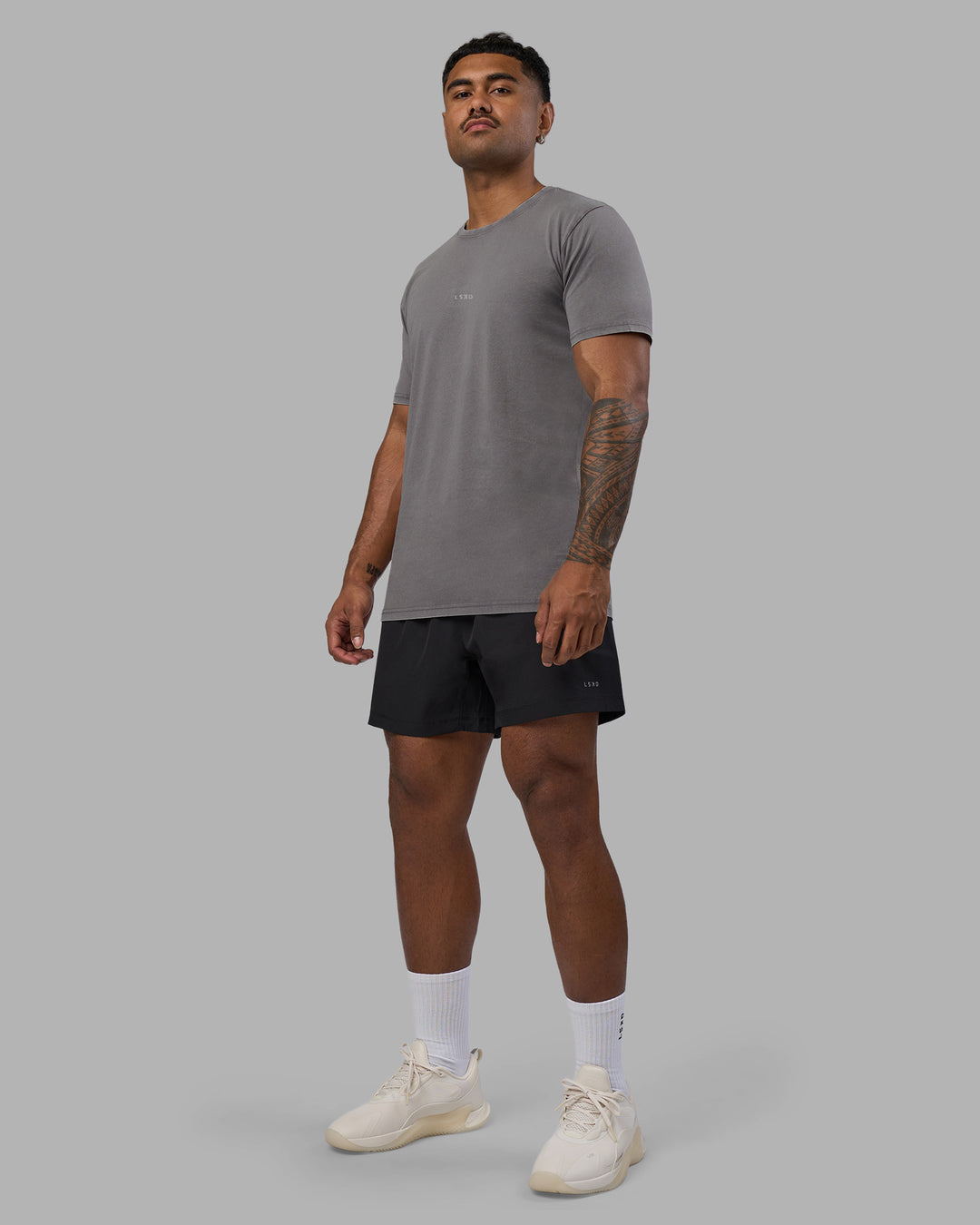 Man wearing Base FLXCotton Tee - Storm Front Washed | Model:Xav | Size:L - view 2