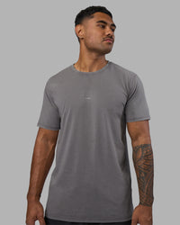 Man wearing Base FLXCotton Tee - Storm Front Washed | Model:Xav | Size:L | Thumbnail Index: 0