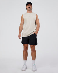 Man wearing Base Heavyweight FLXCotton Tank Regular Fit +2cm - Silver Marl | Model:Adam | Size:L | Thumbnail Index: 4