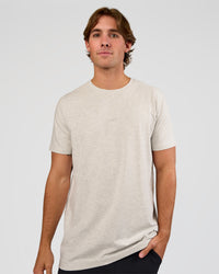 Man wearing Base Heavyweight FLXCotton Tee Regular Fit +2cm - Silver Marl | Model:Marcus | Size:L | Thumbnail Index: 0
